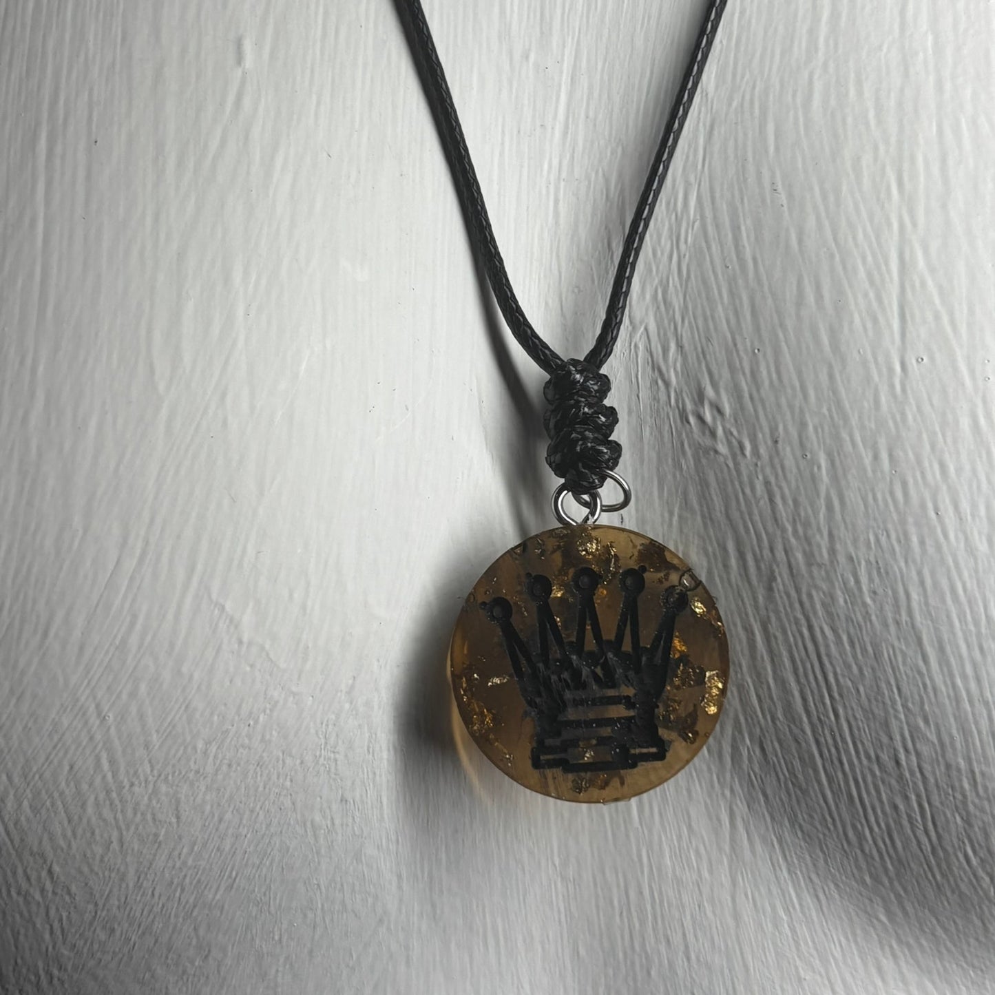 Amber Dark Queen - Handmade Resin Chess Necklace
