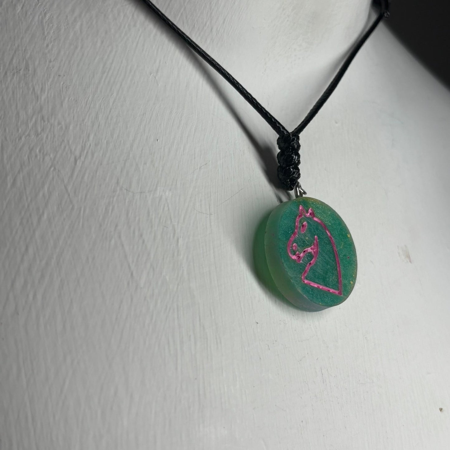 Vintage Green Knight - Handmade Resin Chess Necklace