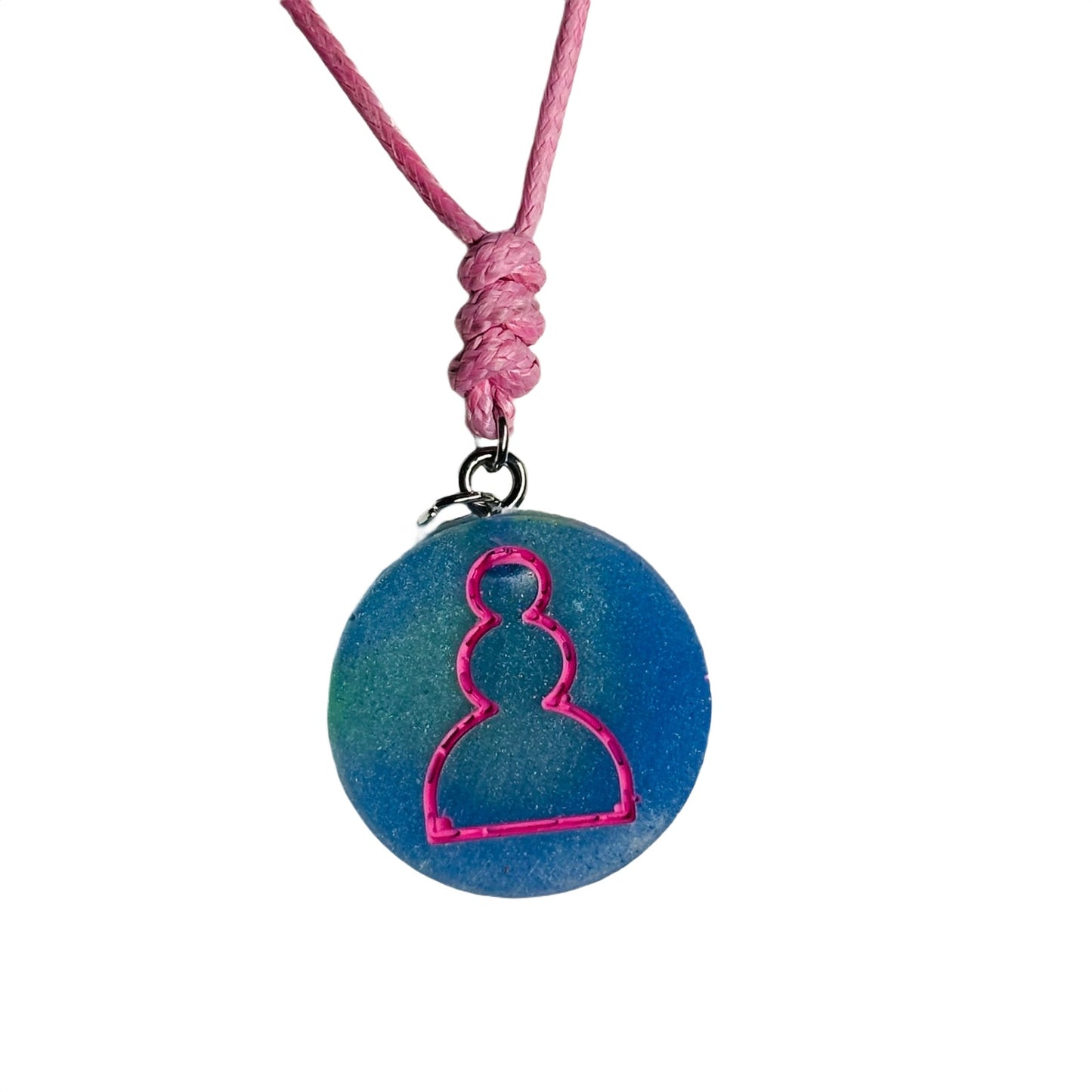 Blue & Pink Pawn - Handmade Resin Chess Necklace