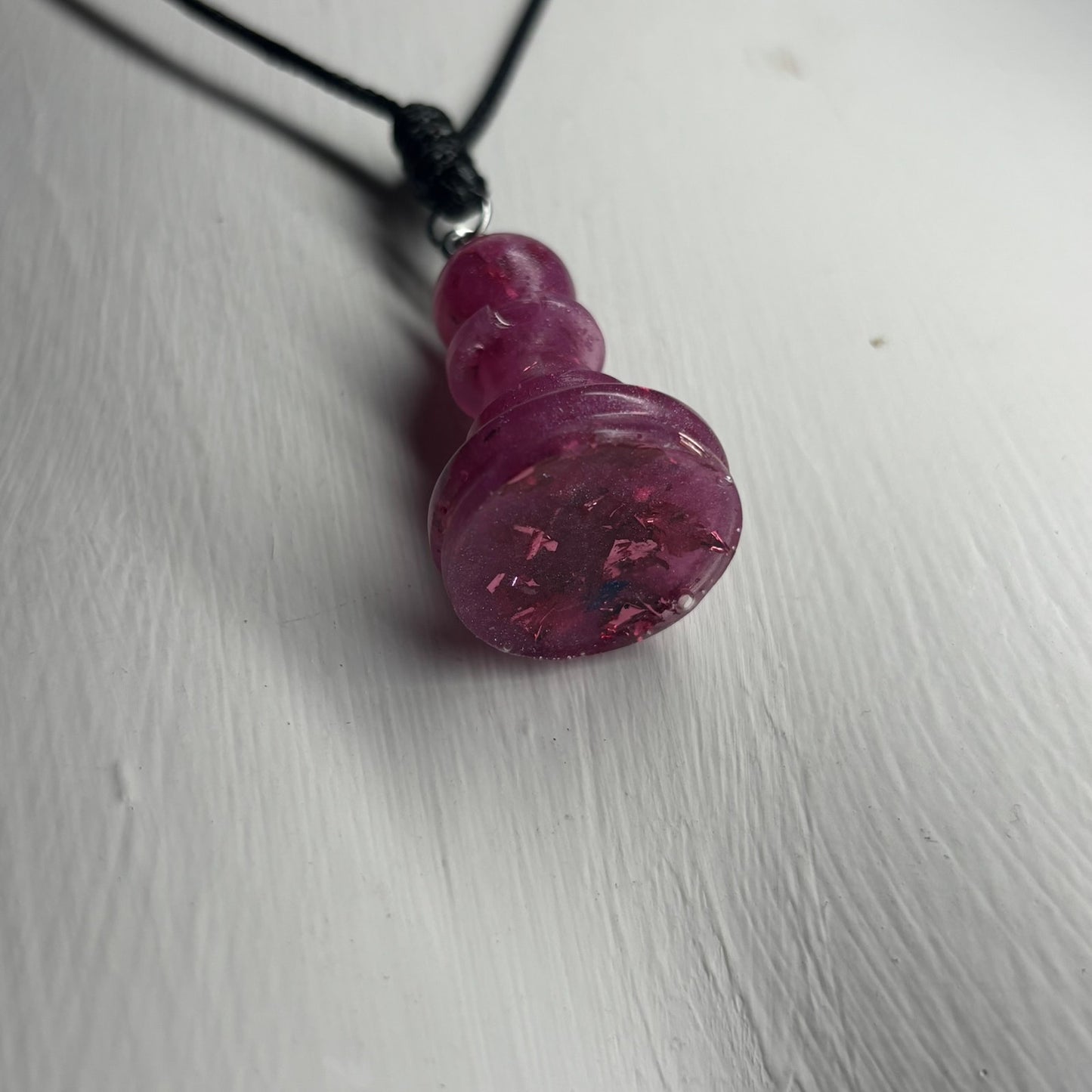 Pink Crystal Pawn- Handmade Resin Chess Necklace