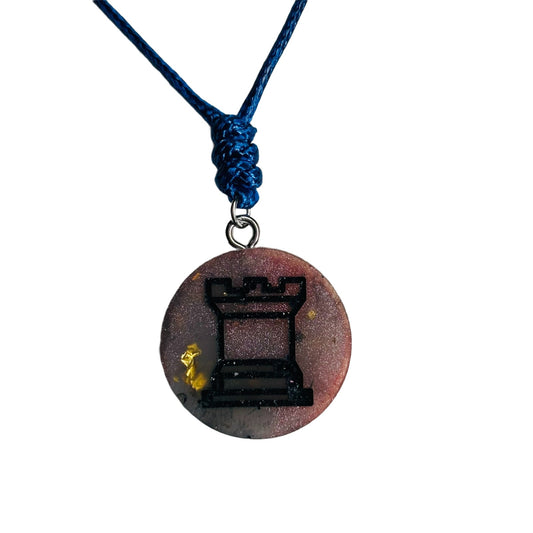 Vintage Dark Rook - Handmade Resin Chess Necklace