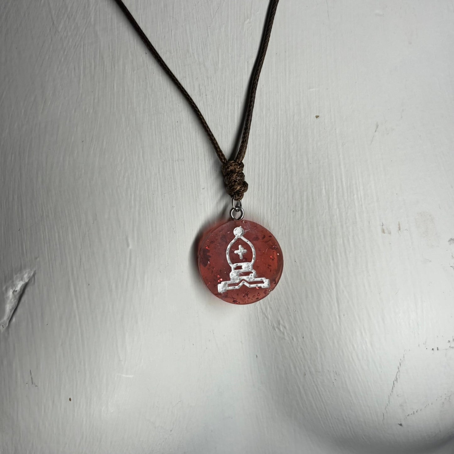 Crystal Red Bishop - Handmade Resin Chess Necklace