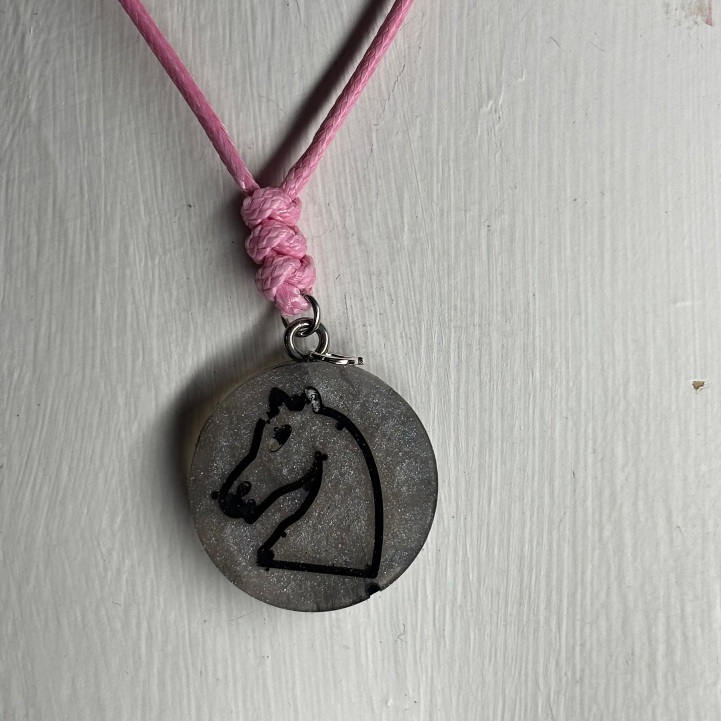 Pink Silver Knight - Handmade Resin Chess Necklace