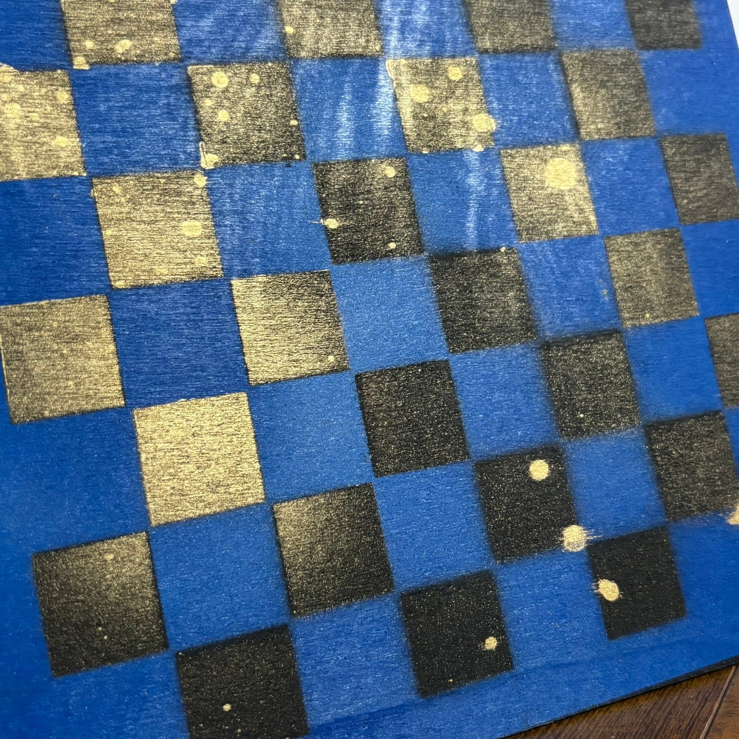 Blue Golden Black - Painted Thin Wooden Chess Board
