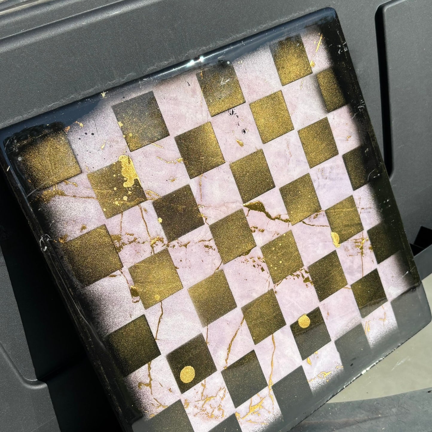 Golden Pink Marble Style - Resin Coated Chess Board