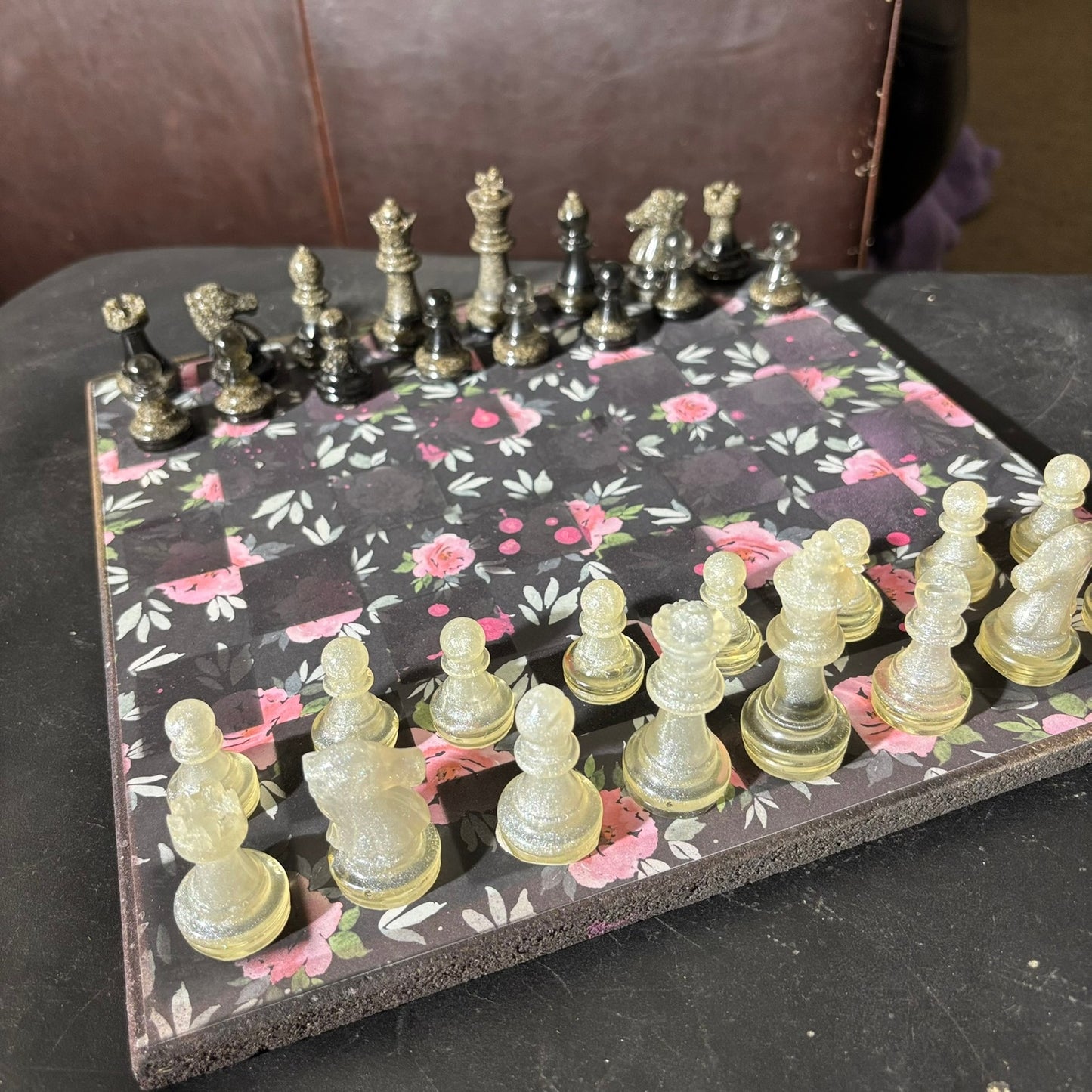 Stealth Black Flower Pattern - Scrapbook Chess Set