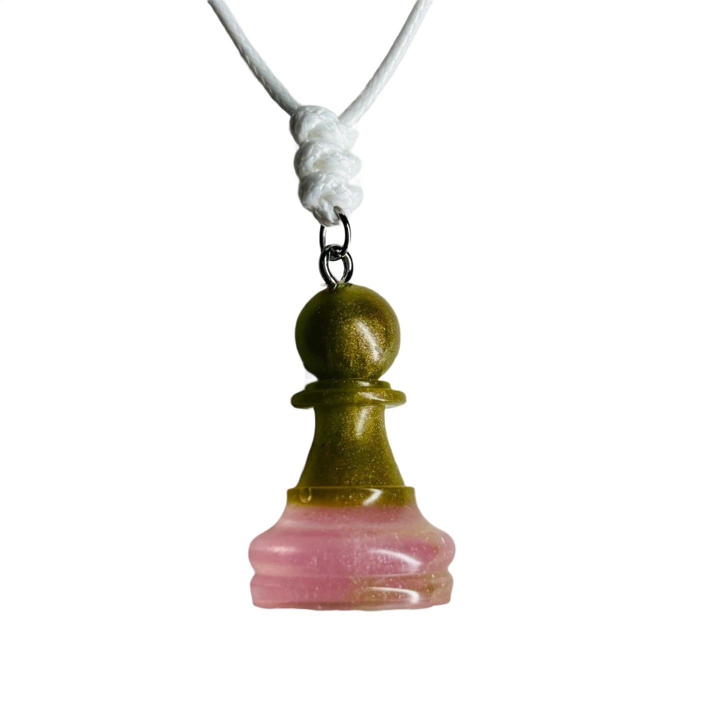 Royal Green & Pink Pawn - Handmade Resin Chess Necklace