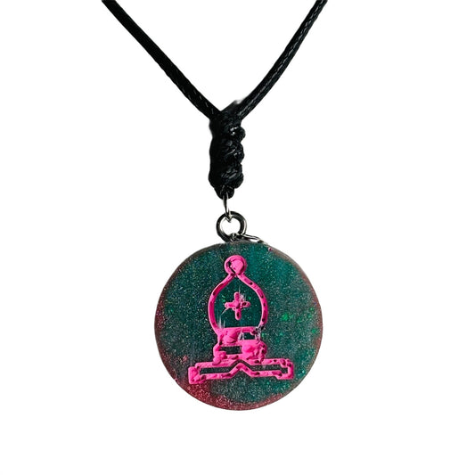 Pink Bishop - Handmade Resin Chess Necklace
