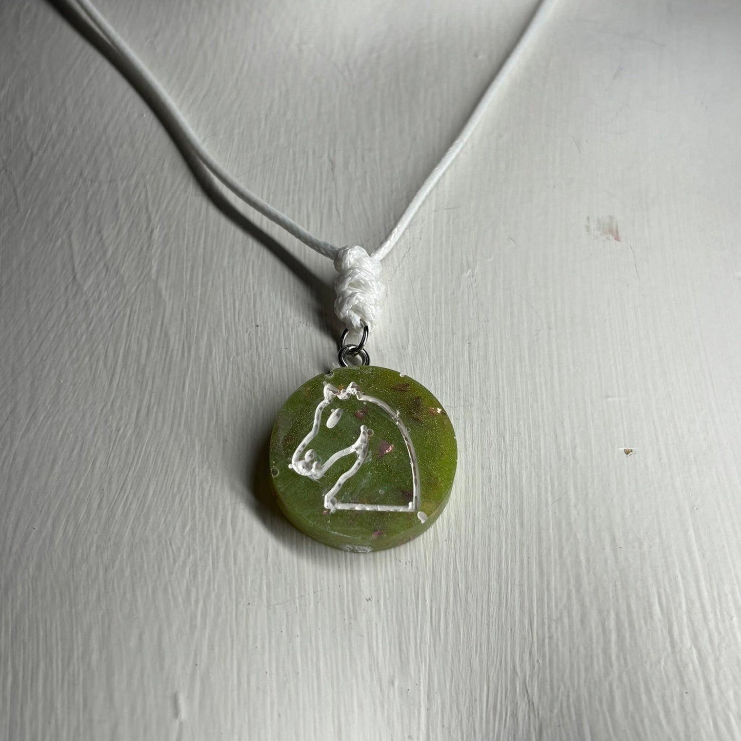 Clean Green Knight - Handmade Resin Chess Necklace