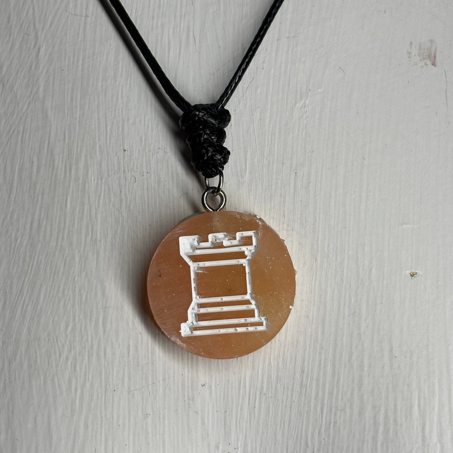 Peach Rook - Handmade Resin Chess Necklace - Flat Edition