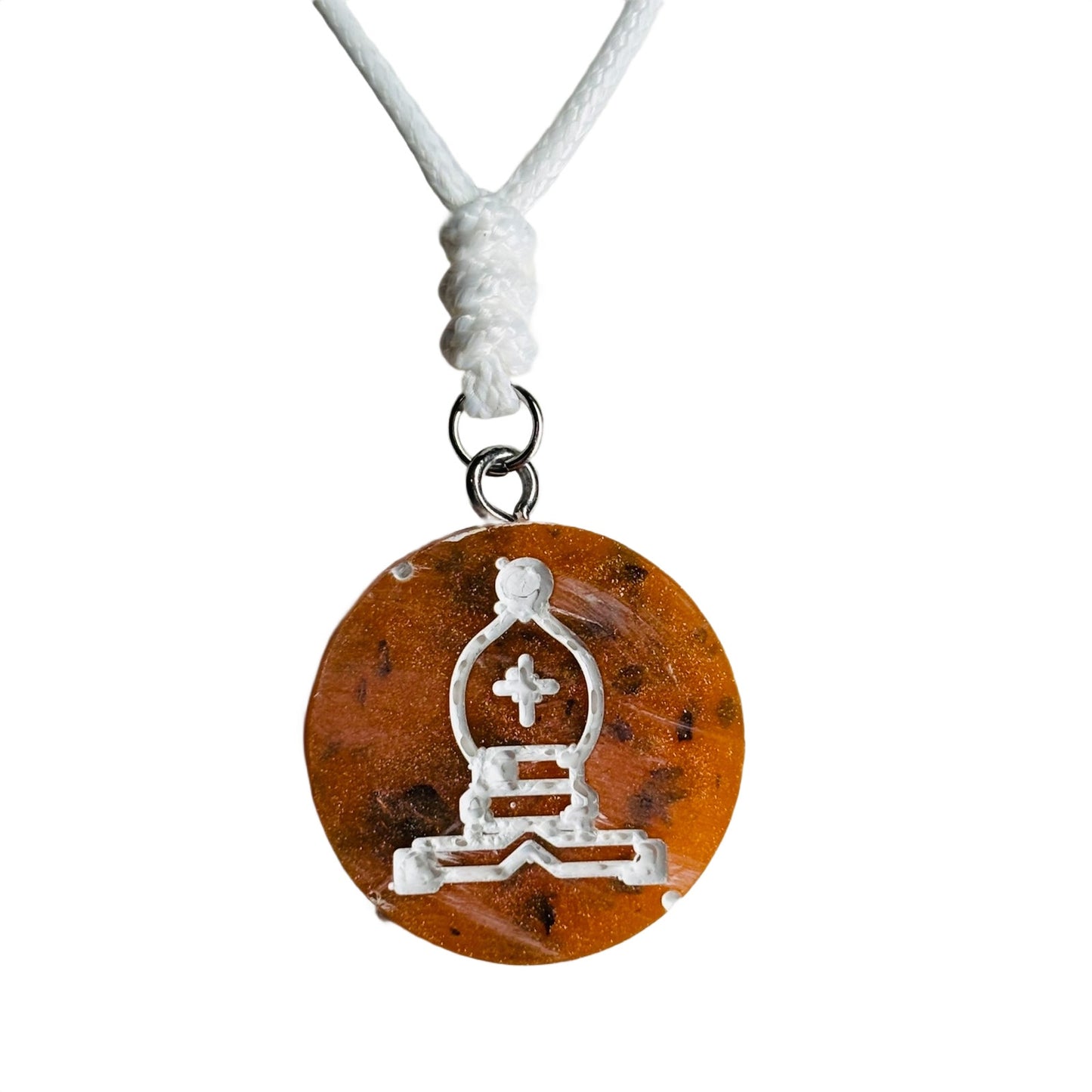 Orange Tiger Bishop - Handmade Resin Chess Necklace