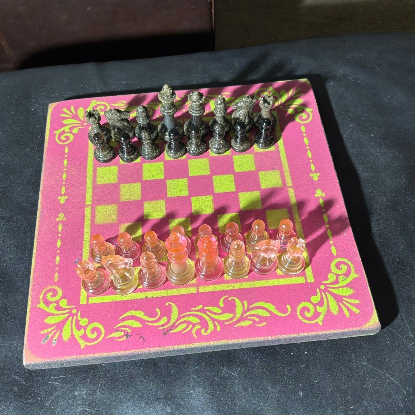 Neon Green Pink - Painted Chess Set