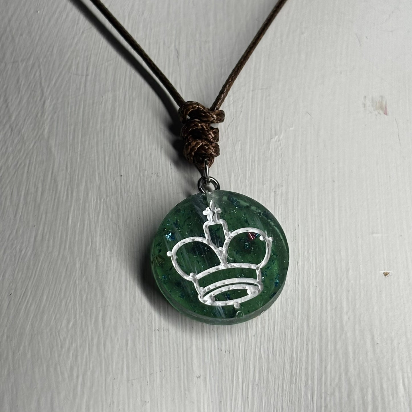Green Crystal King - Handmade Resin Chess Necklace