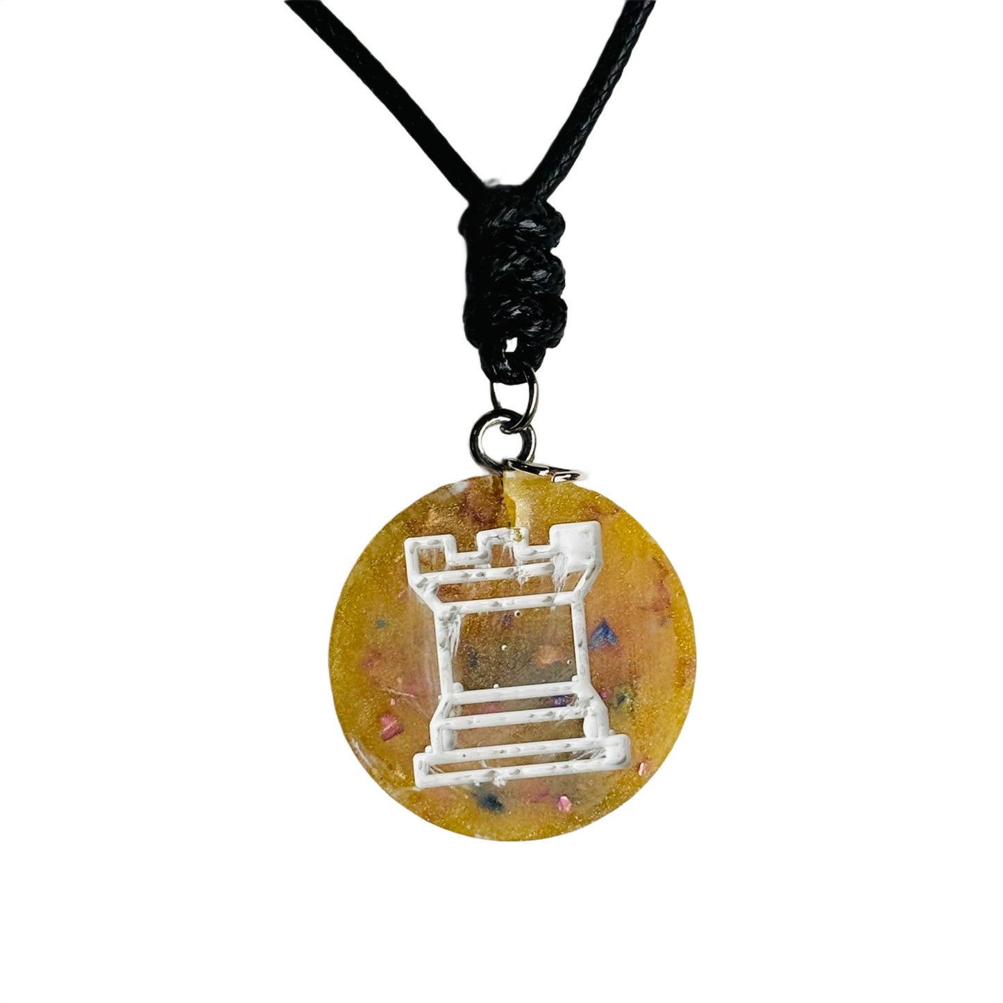 Yellow Crystal Rook - Handmade Resin Chess Necklace