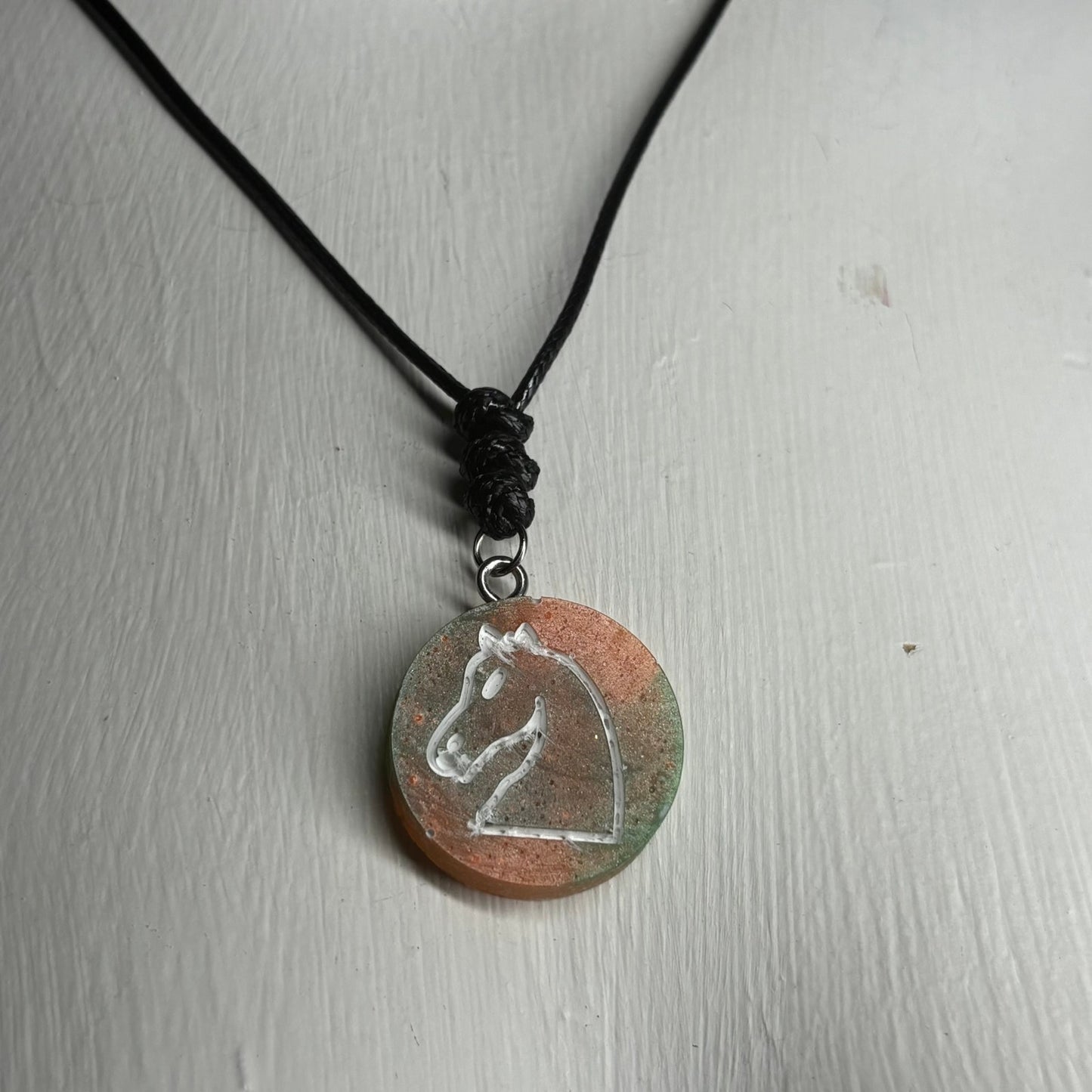 Orange Green Mesh Knight - Handmade Resin Chess Necklace