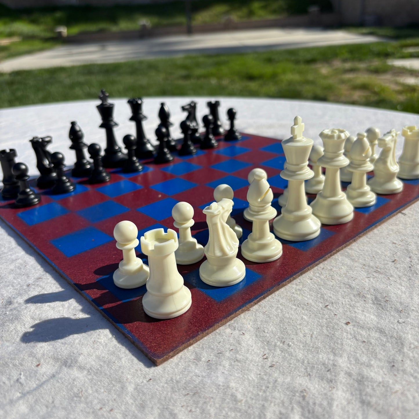 Burgundy Red & Blue - Painted Chess Set