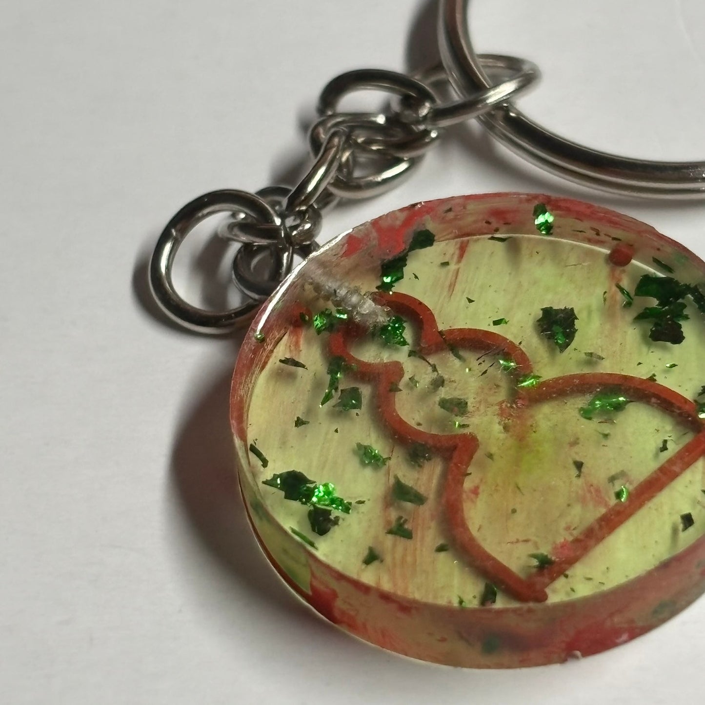 Lime Green Red Lining - Handmade Resin Keychain - Flat Edition