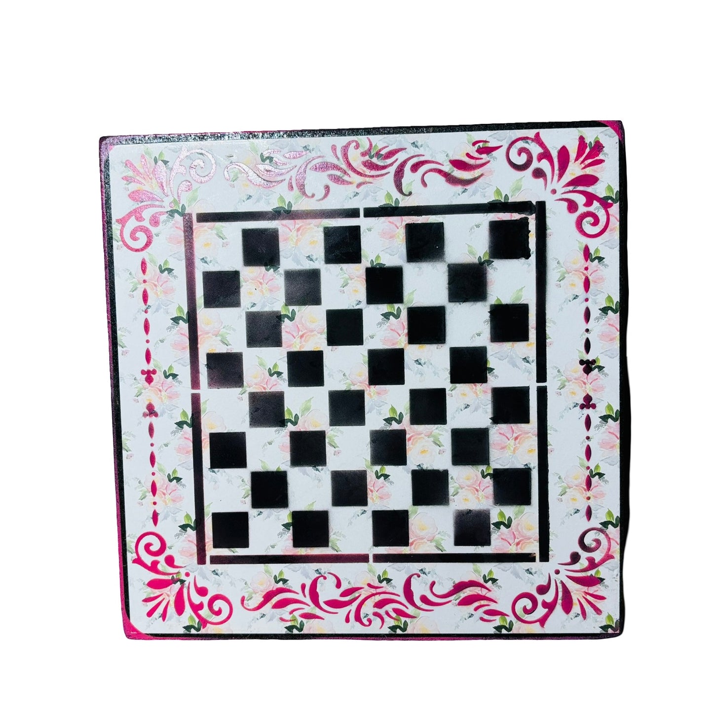 Silent Pink Flowers - Scrapbook Chess Board