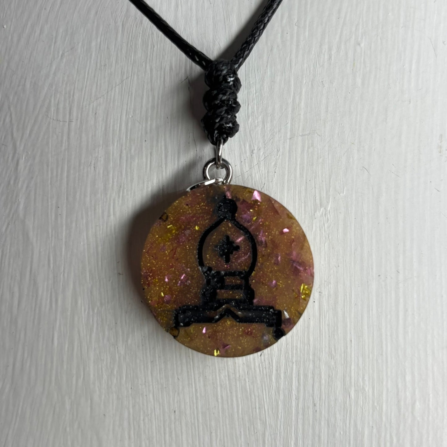 Yellow Crystal Bishop - Handmade Resin Chess Necklace