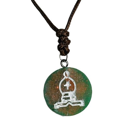 Green/Orange Bishop - Handmade Resin Chess Necklace