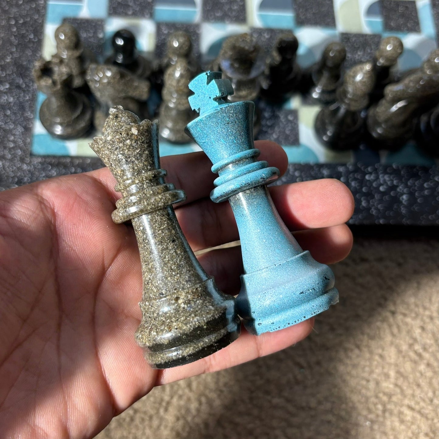 Vintage Blue - Large Deluxe Chess Set
