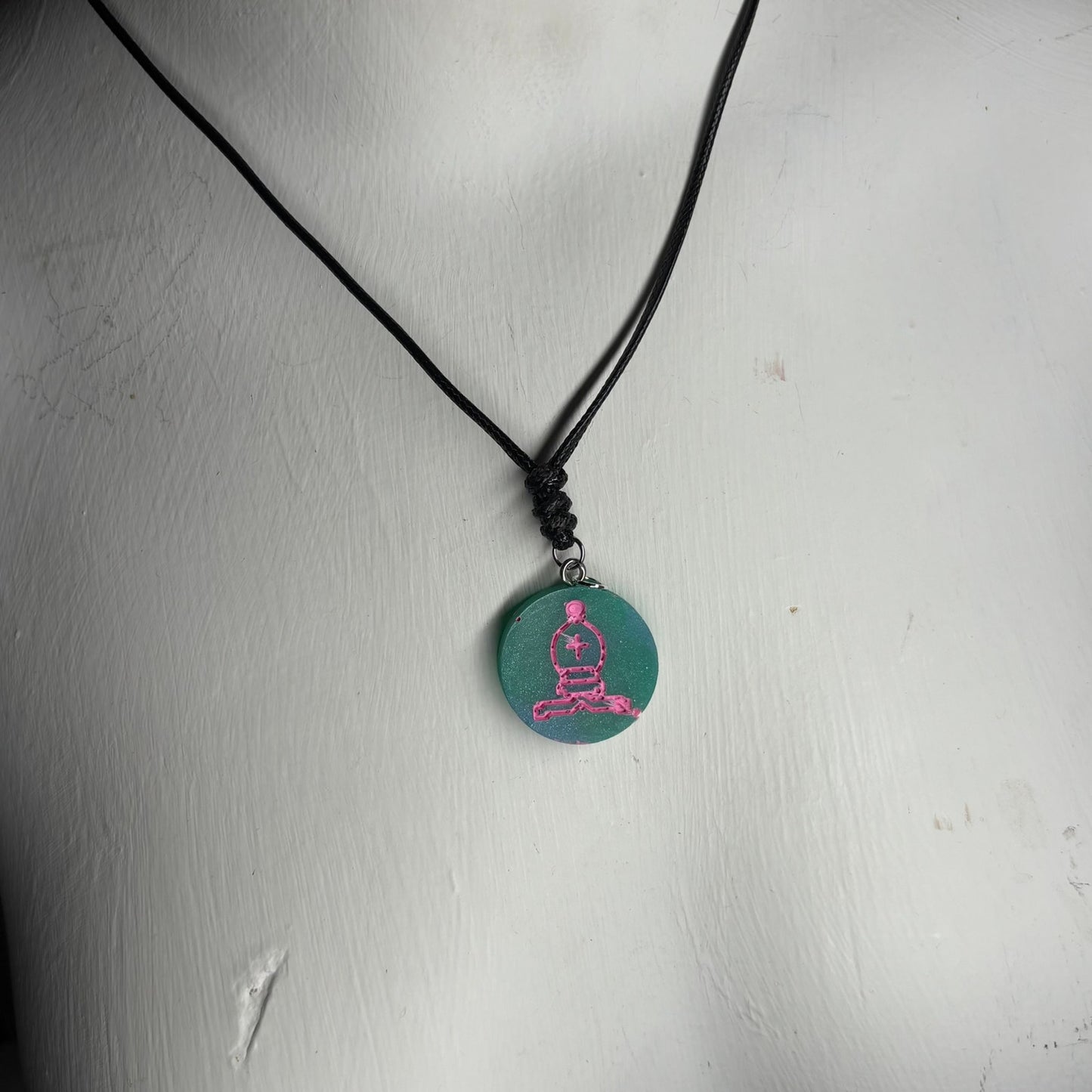 Aqua Pink Bishop - Handmade Resin Chess Necklace