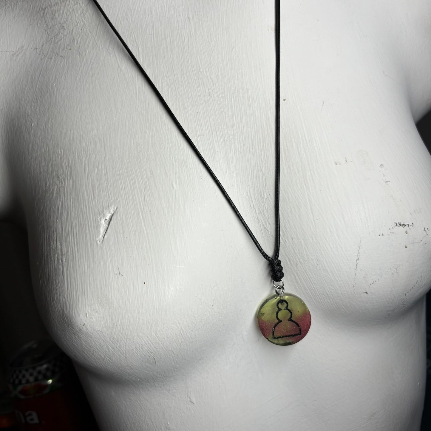 Pink Green Swirl Pawn - Handmade Resin Chess Necklace