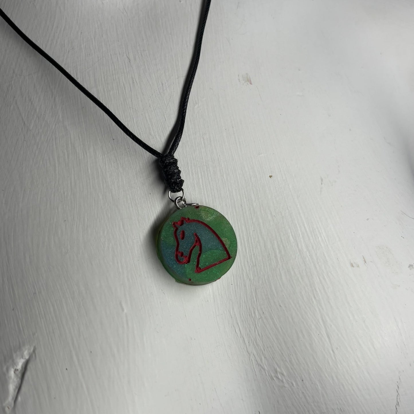 Green & Red Knight - Handmade Resin Chess Necklace