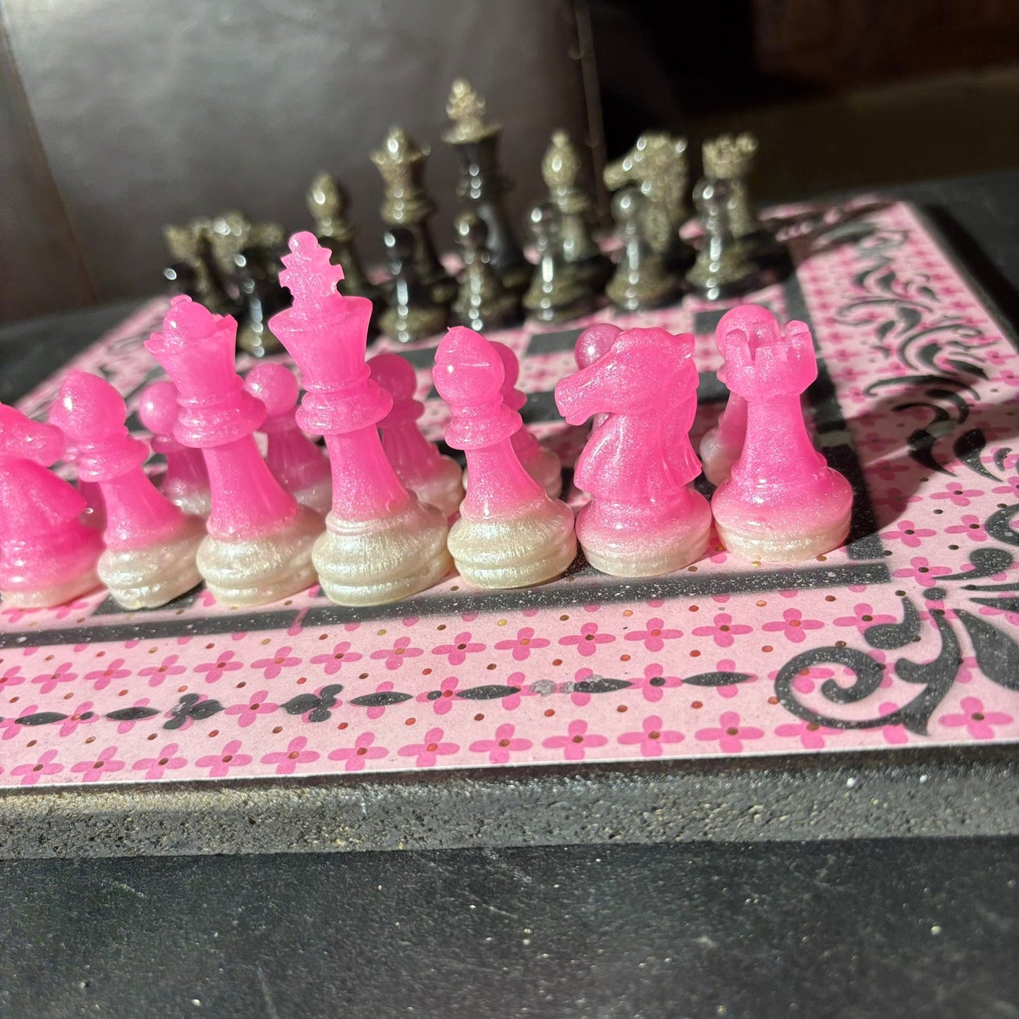 Pink Pattern - Scrapbook Chess Set
