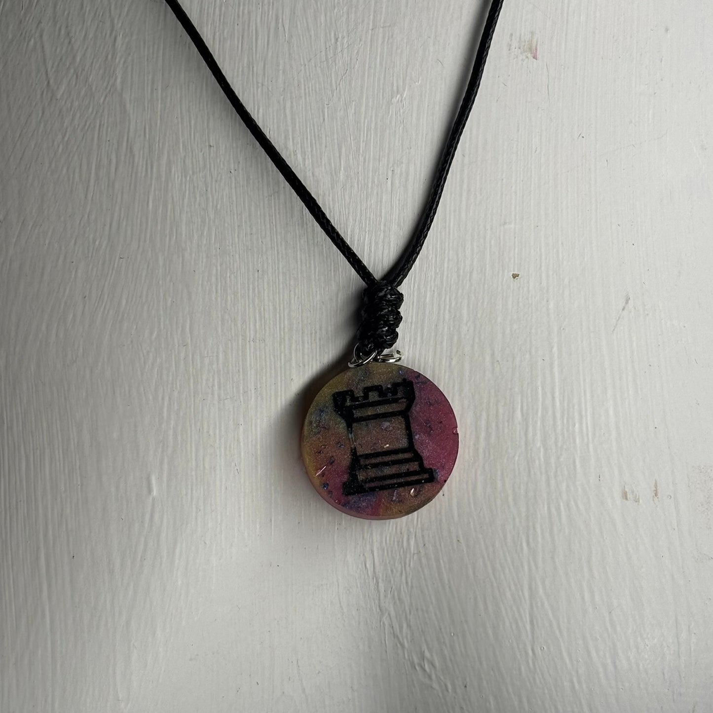 Crystal Pink Rook - Handmade Resin Chess Necklace