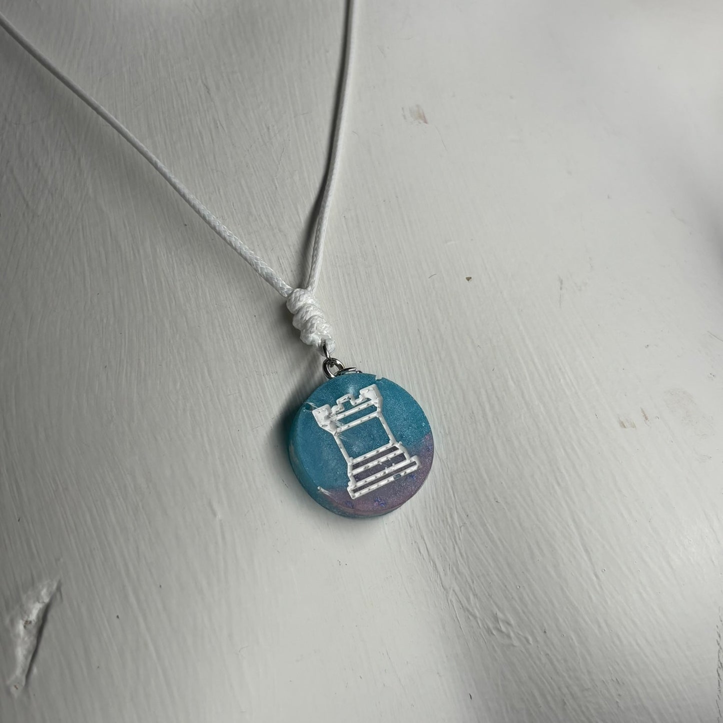 Ice Blue Rook - Handmade Resin Chess Necklace