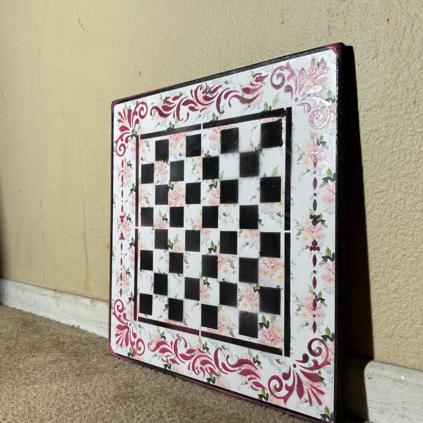 Silent Pink Flowers - Scrapbook Chess Board