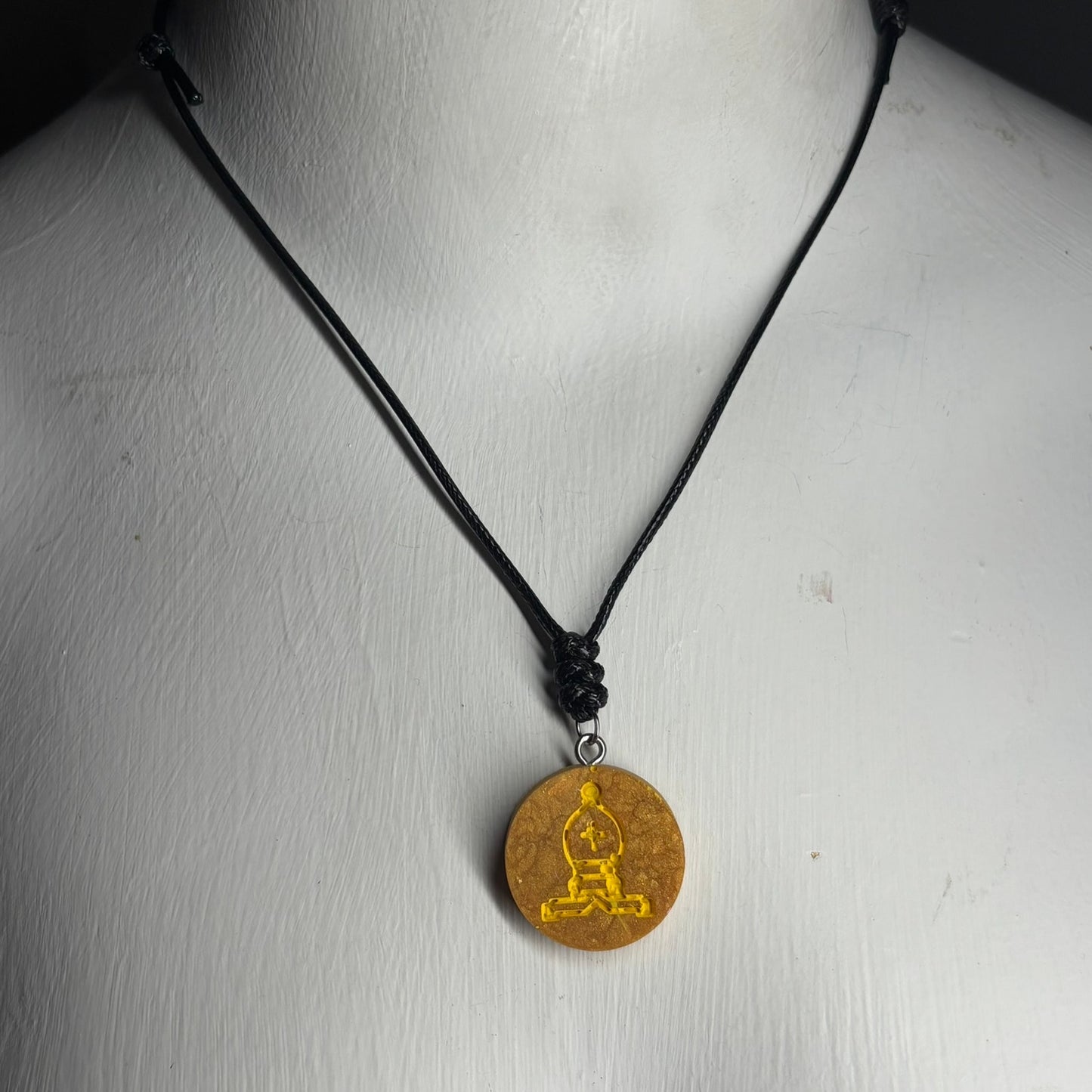 Smooth Yellow Bishop - Handmade Resin Chess Necklace