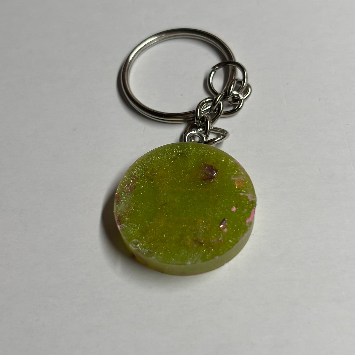 Lime Green Pink Lining - Handmade Resin Keychain - Flat Edition