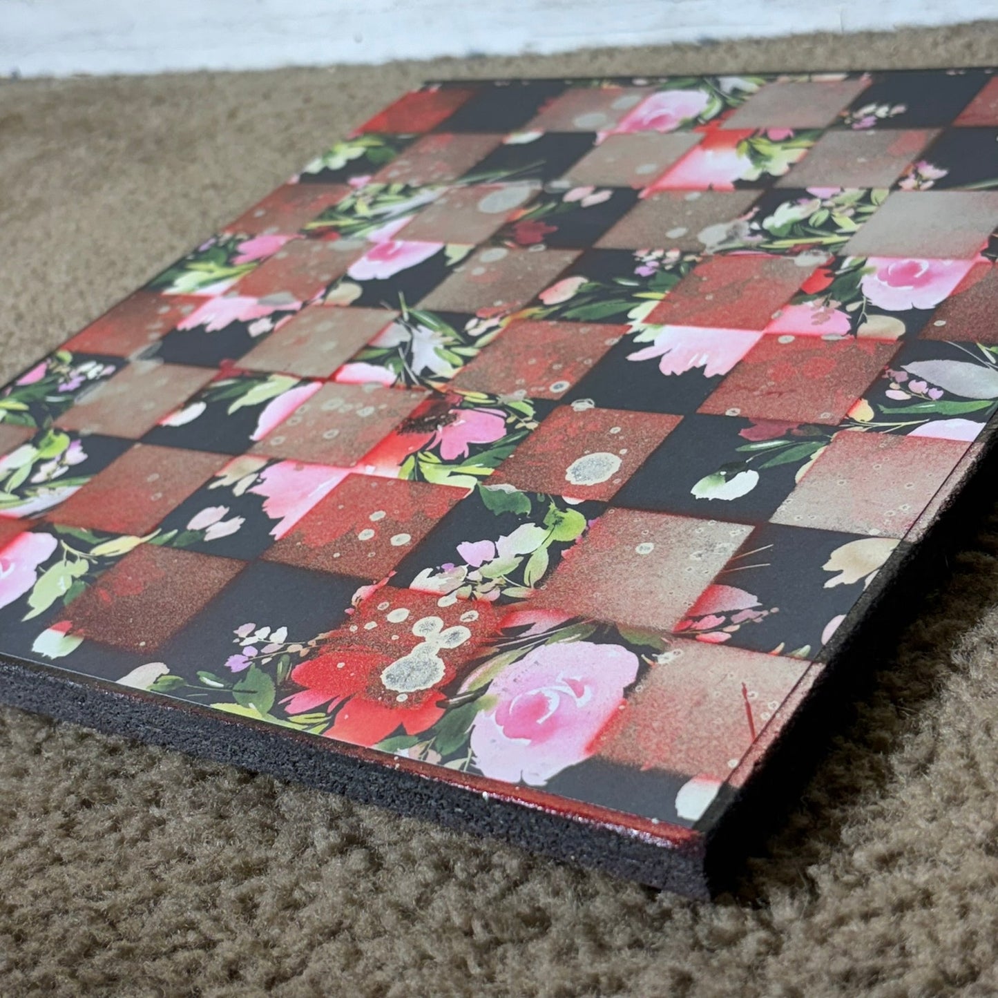 Shattered Red Flowers - Scrapbook Chess Board