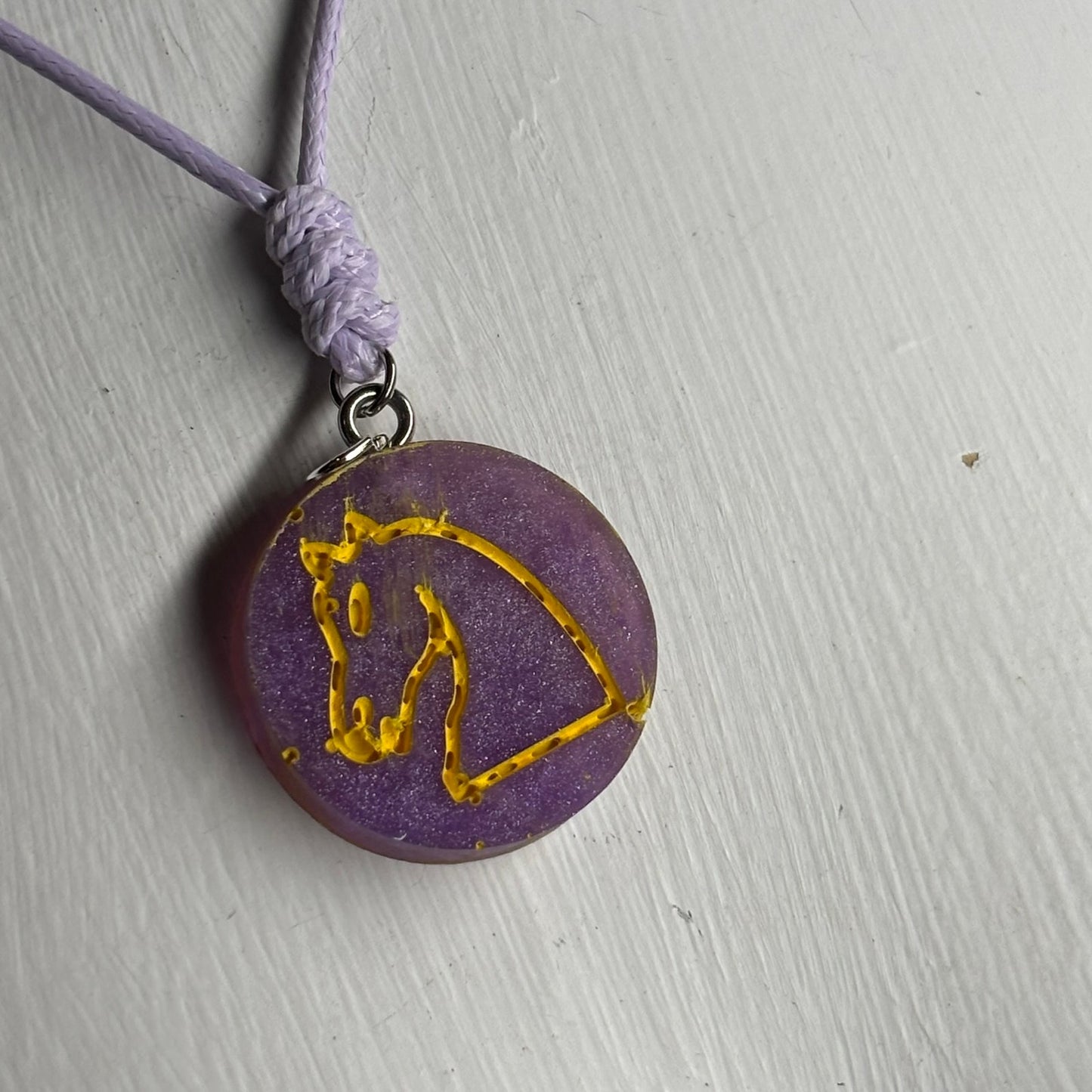 Purple & Gold Knight - Handmade Resin Chess Necklace