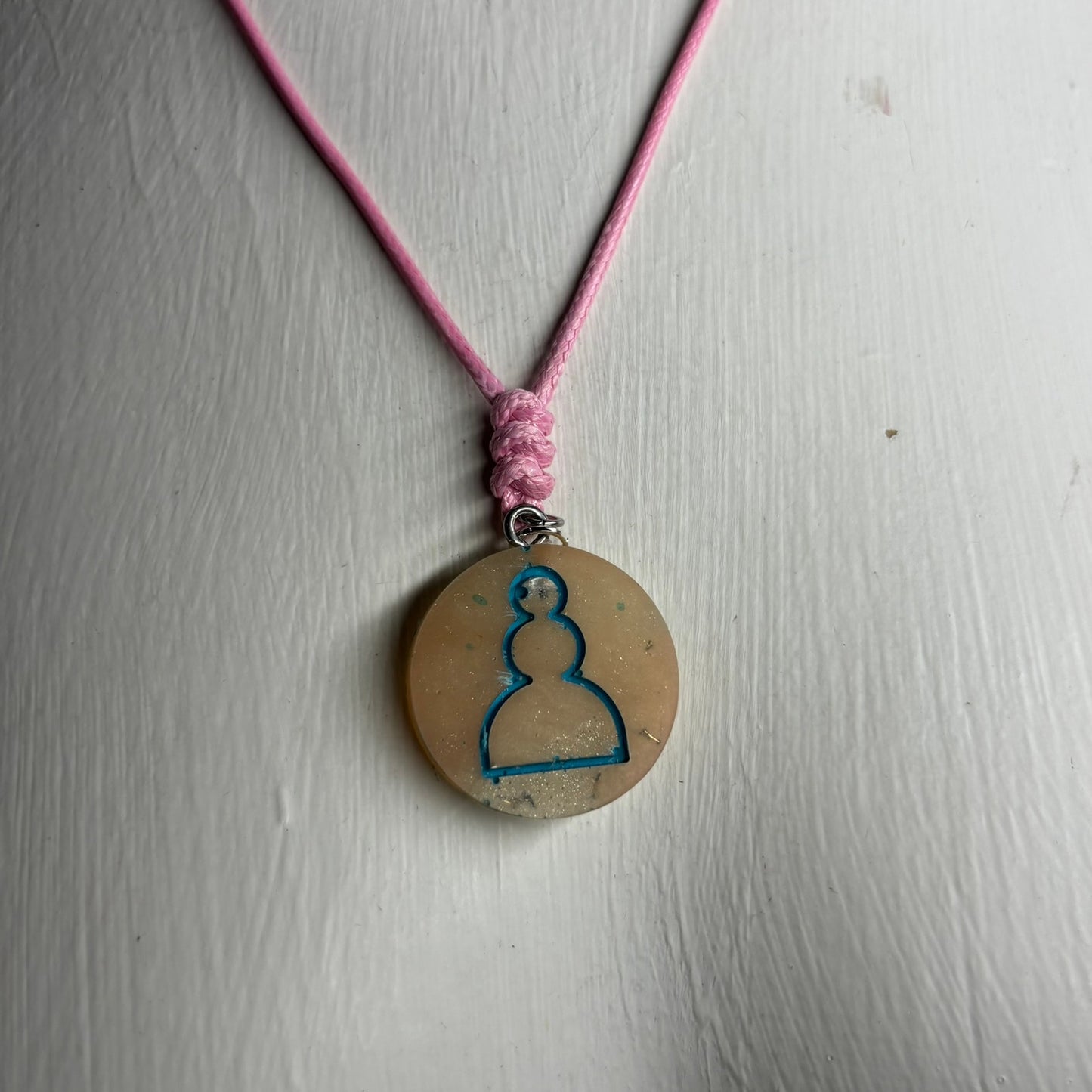 Pink Cream Pawn - Handmade Resin Chess Necklace
