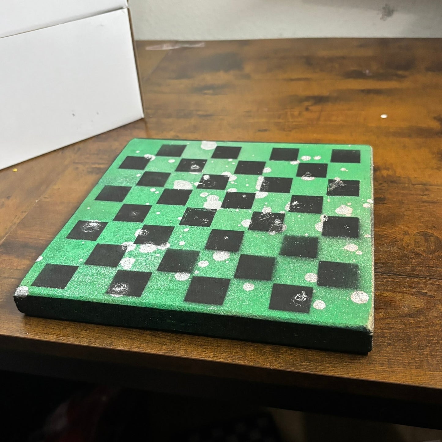 Green & Black Chrome Drip - Painted Double Sided Chess Board
