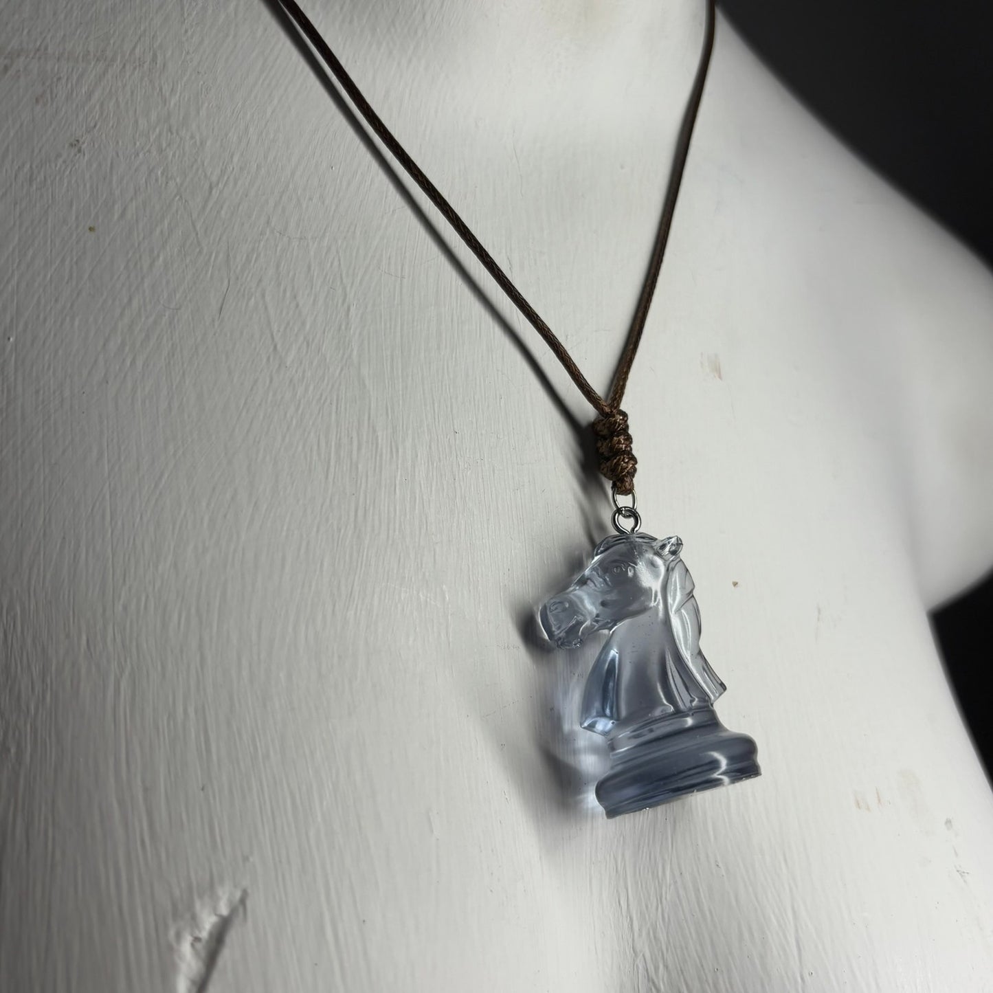 Transparent Simple Blue Knight - Handmade Resin Chess Necklace