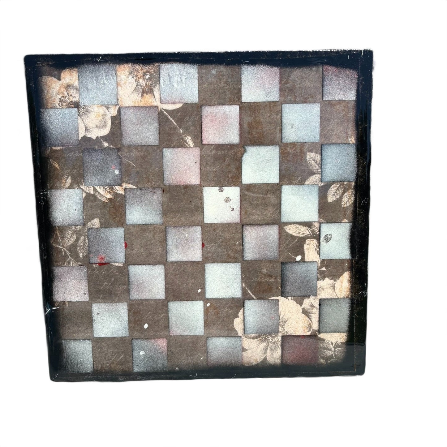 Gray Silver Flowers - Resin Coated Chess Board