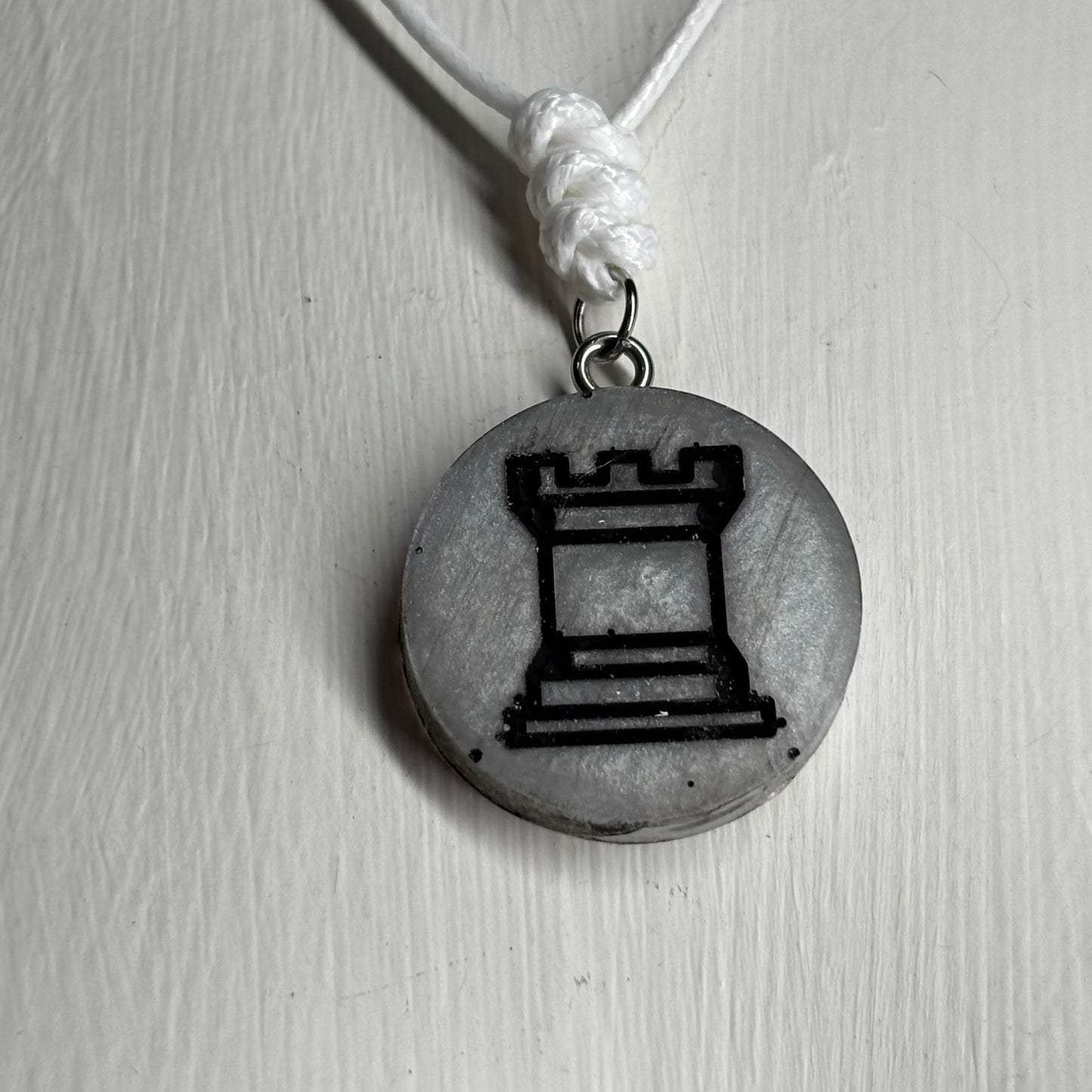 Silver Rook - Handmade Resin Chess Necklace