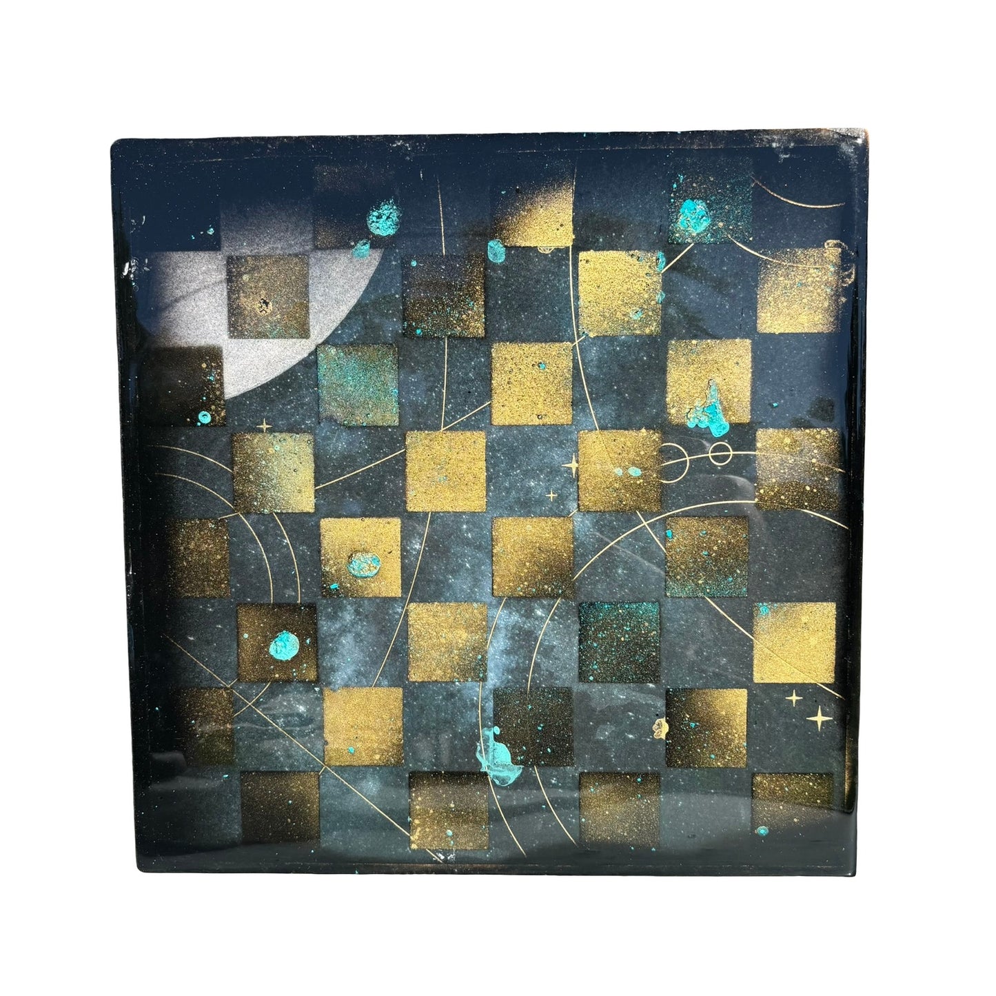 Galaxy Golden Space - Resin Coated Chess Board