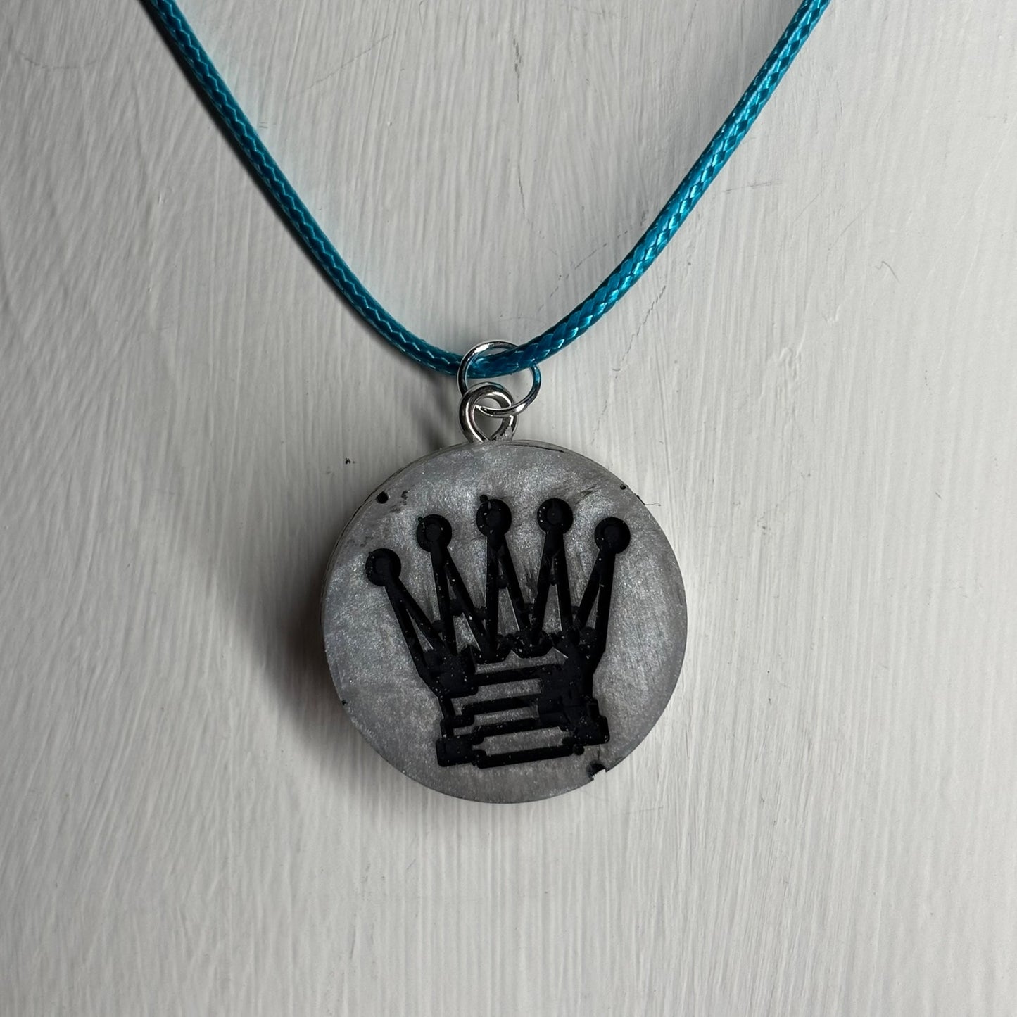 Cool Gray King - Handmade Resin Chess Necklace