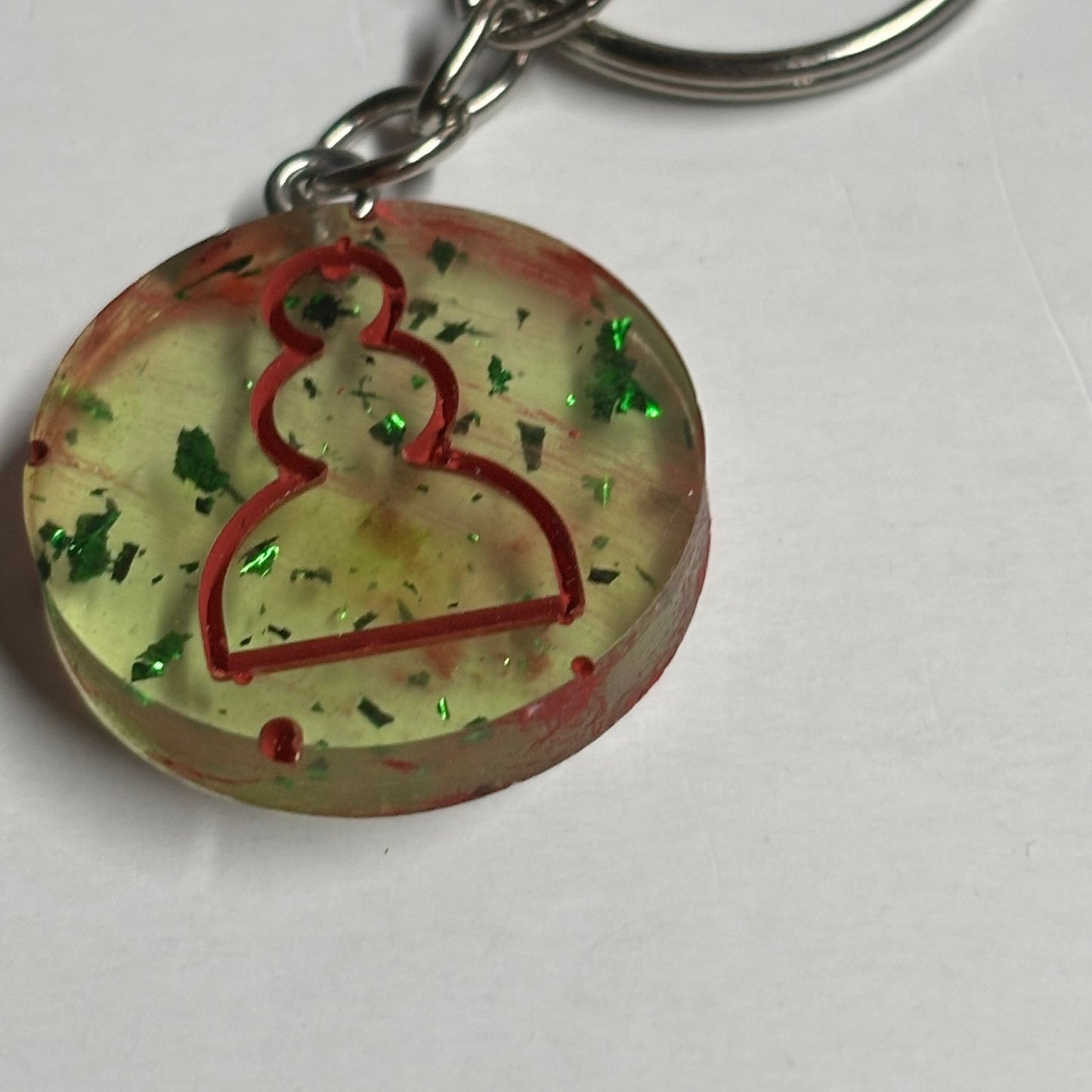 Lime Green Red Lining - Handmade Resin Keychain - Flat Edition