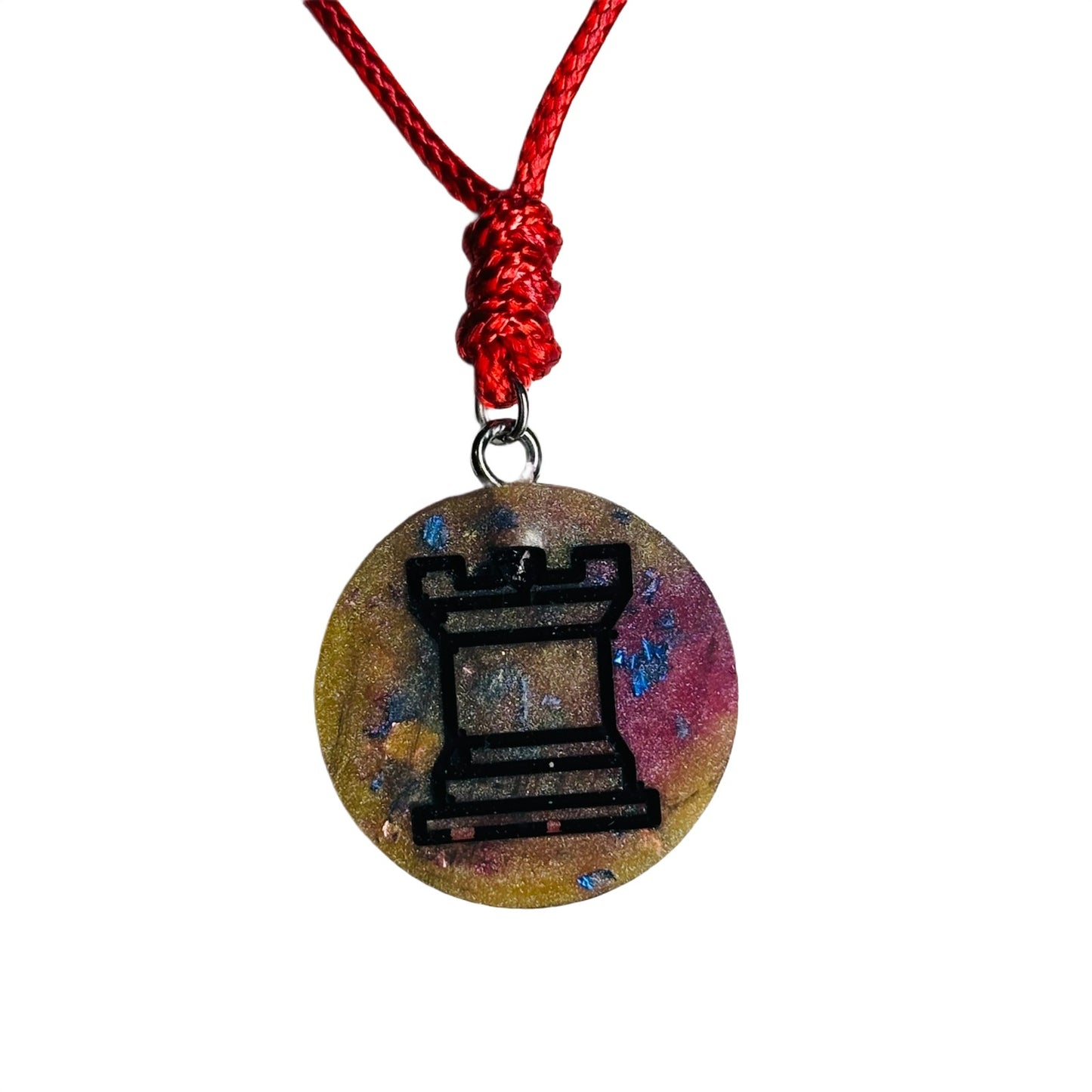 Color Meshed Rook - Handmade Resin Chess Necklace