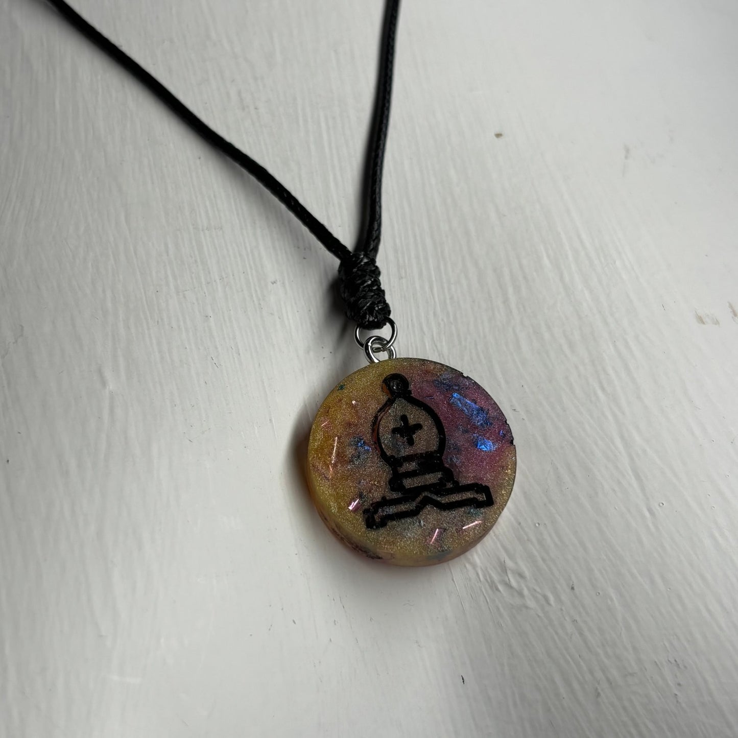 Royal Crystal Bishop - Handmade Resin Chess Necklace