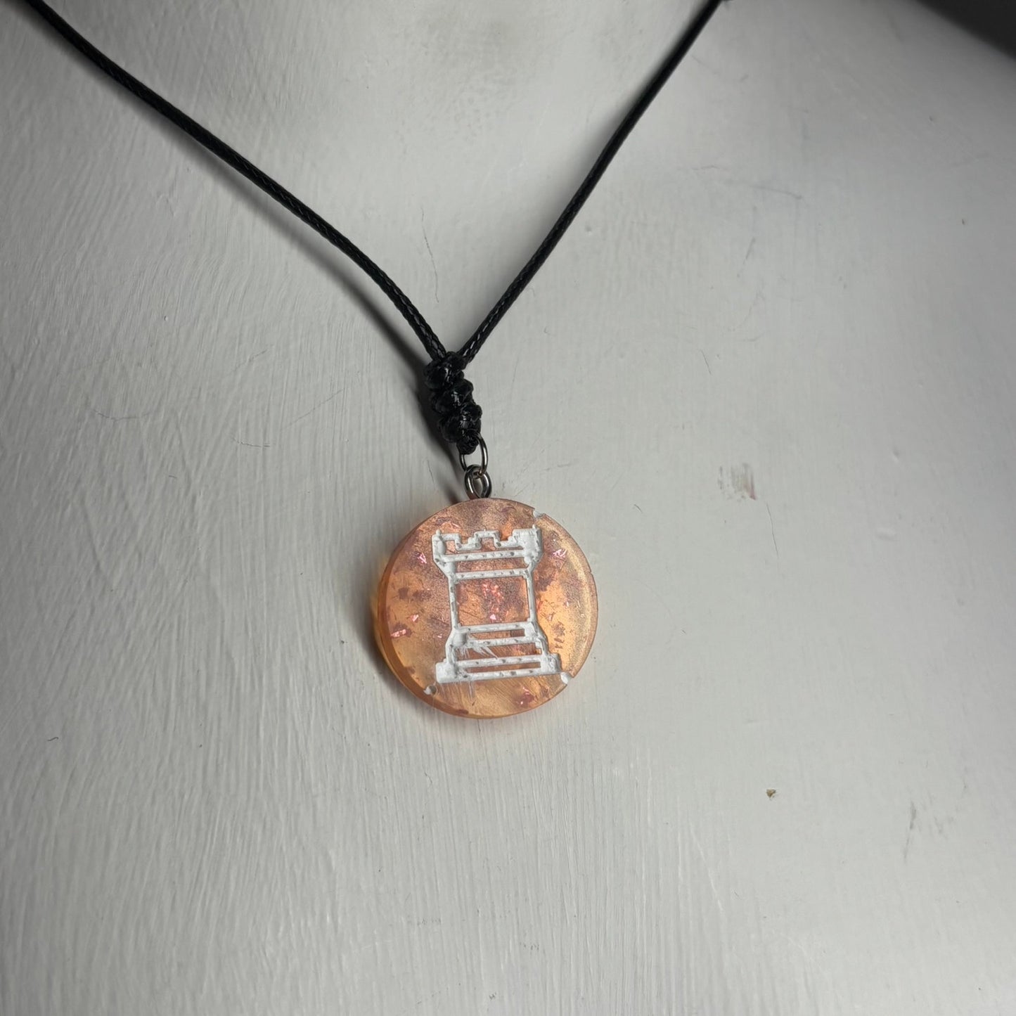 Fire Orange Rook - Handmade Resin Chess Necklace