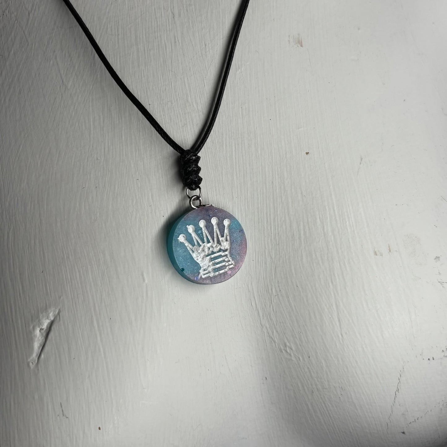 Blue/Purple Mesh Queen - Handmade Resin Chess Necklace