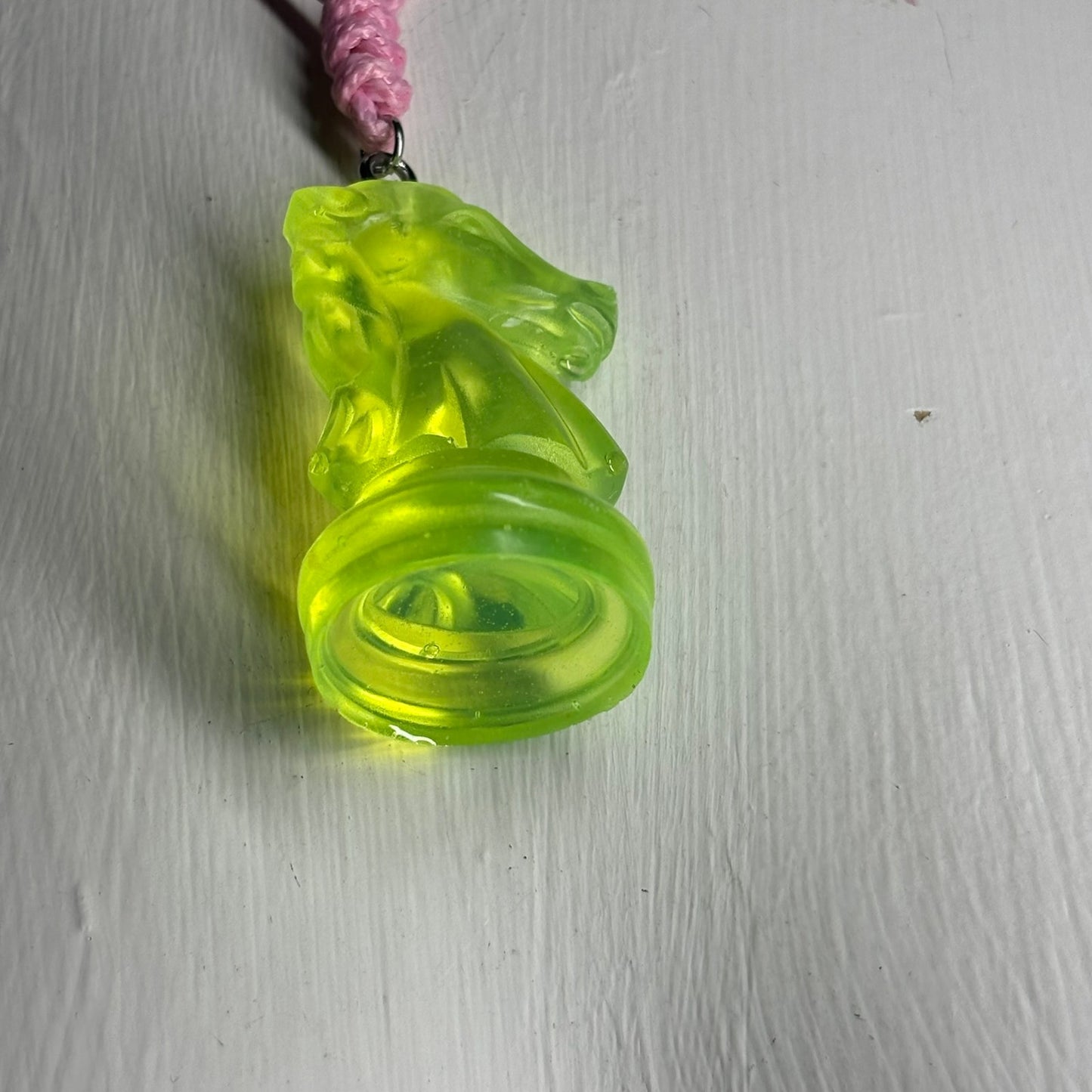 Neon Green Knight - Handmade Resin Chess Necklace