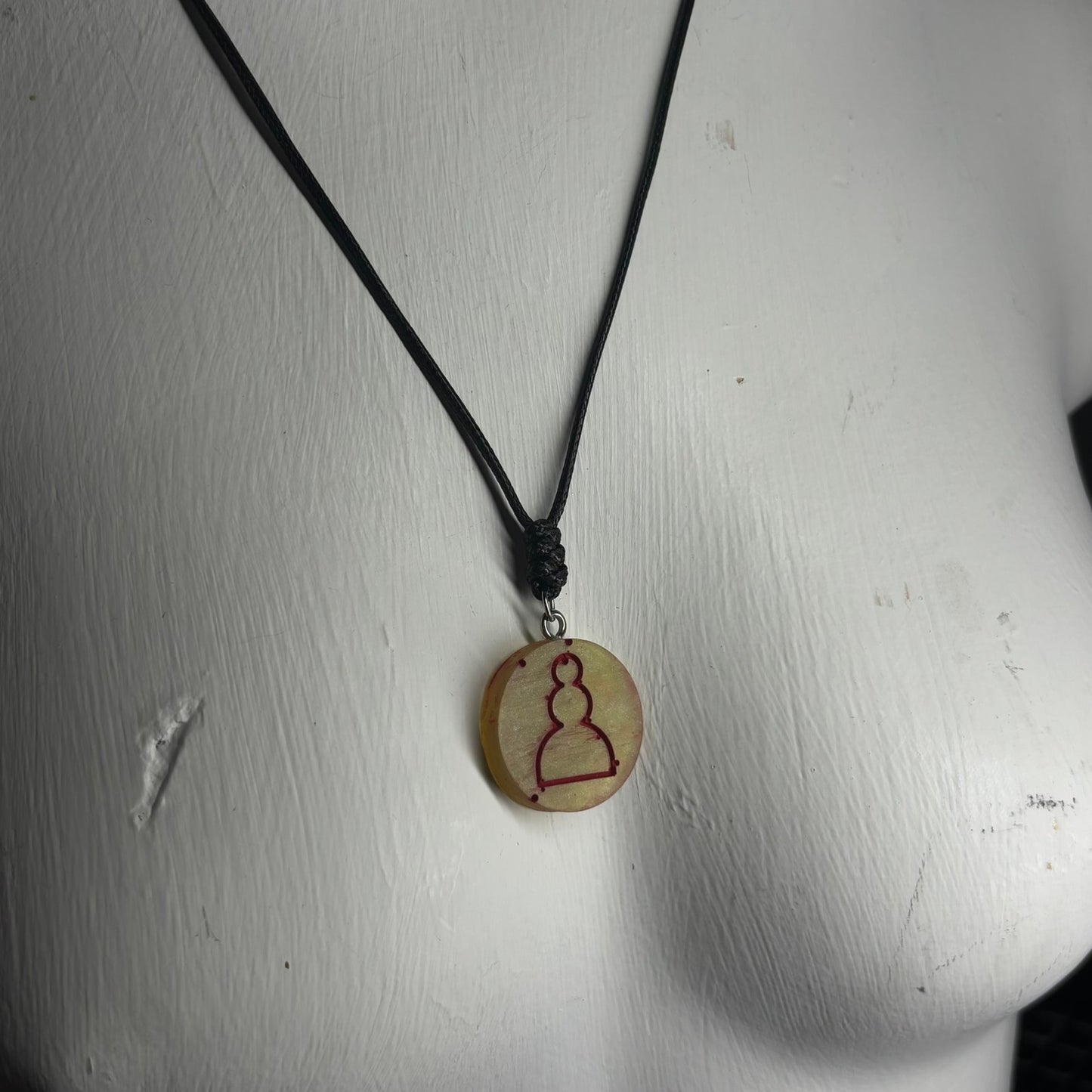 Yellow/Red Pawn - Handmade Resin Chess Necklace